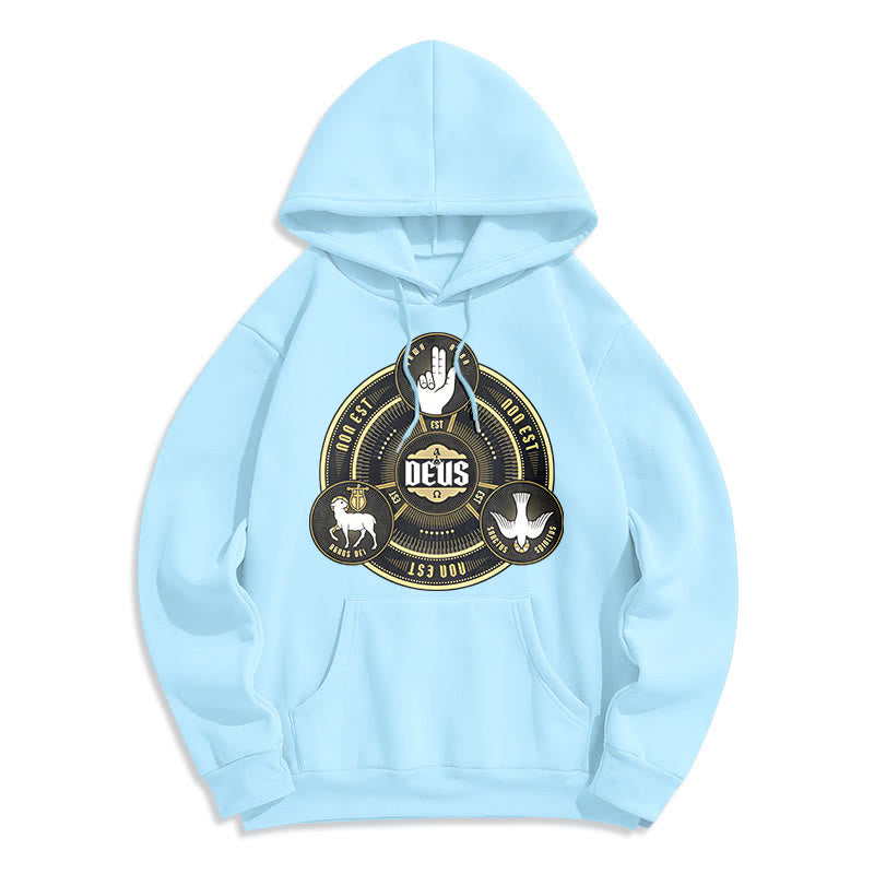 Christianartworkshop Klassischer Hoodie mit dem Emblem der Heiligen Dreifaltigkeit (Deus) – Fleecegefüttert mit Polyester - Blau - 2XL - image 25