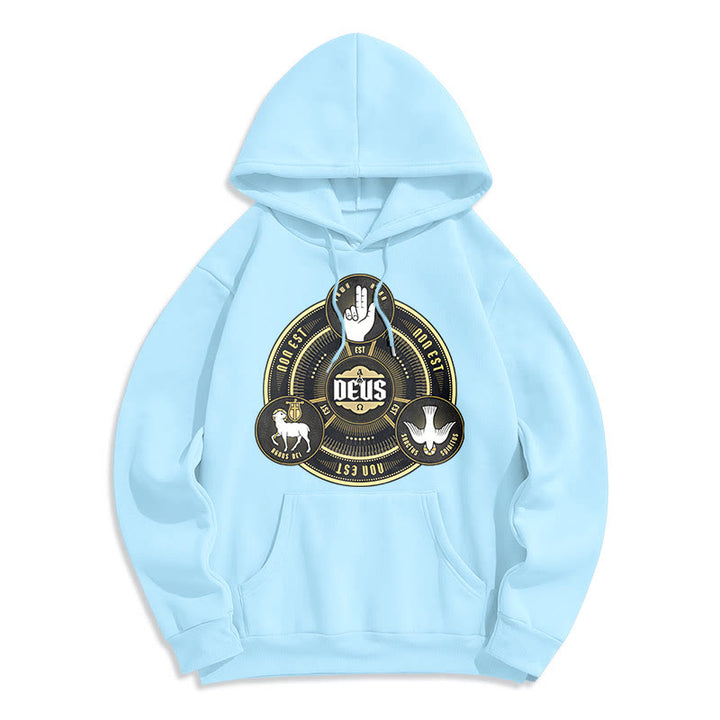 Christianartworkshop Klassischer Hoodie mit dem Emblem der Heiligen Dreifaltigkeit (Deus) – Fleecegefüttert mit Polyester - Blau - 2XL - image 25