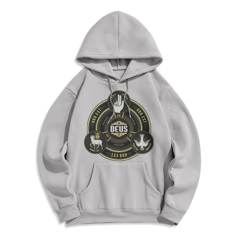 Christianartworkshop Klassischer Hoodie mit dem Emblem der Heiligen Dreifaltigkeit (Deus) – Fleecegefüttert mit Polyester - Grau - 2XL - image 30