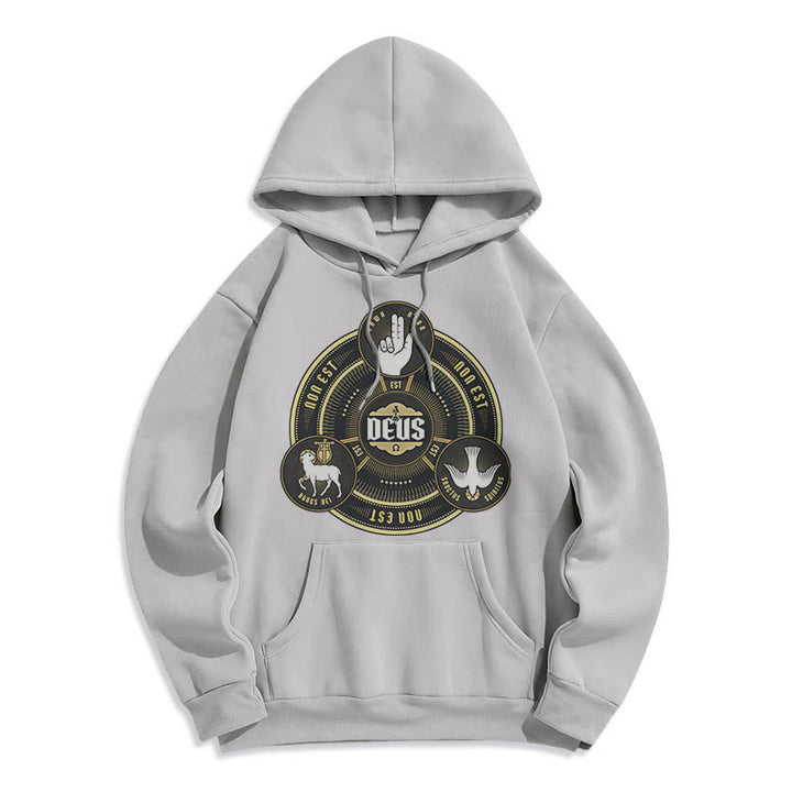 Christianartworkshop Klassischer Hoodie mit dem Emblem der Heiligen Dreifaltigkeit (Deus) – Fleecegefüttert mit Polyester - Grau - 2XL - image 30
