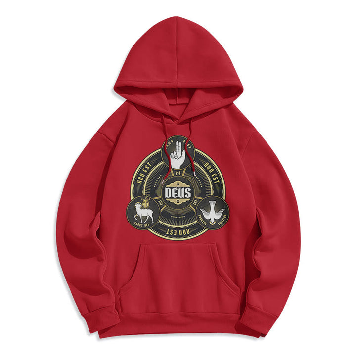 Christianartworkshop Klassischer Hoodie mit dem Emblem der Heiligen Dreifaltigkeit (Deus) – Fleecegefüttert mit Polyester - Rot - 2XL - image 35