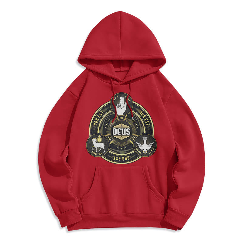 Christianartworkshop Klassischer Kapuzenpullover mit Heiliger Dreifaltigkeit und Deus-Emblem, Polyester, mit Fleecefutter