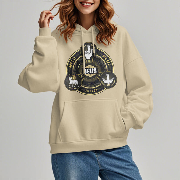 Christianartworkshop Klassischer Kapuzenpullover mit Heiliger Dreifaltigkeit und Deus-Emblem, Polyester, mit Fleecefutter