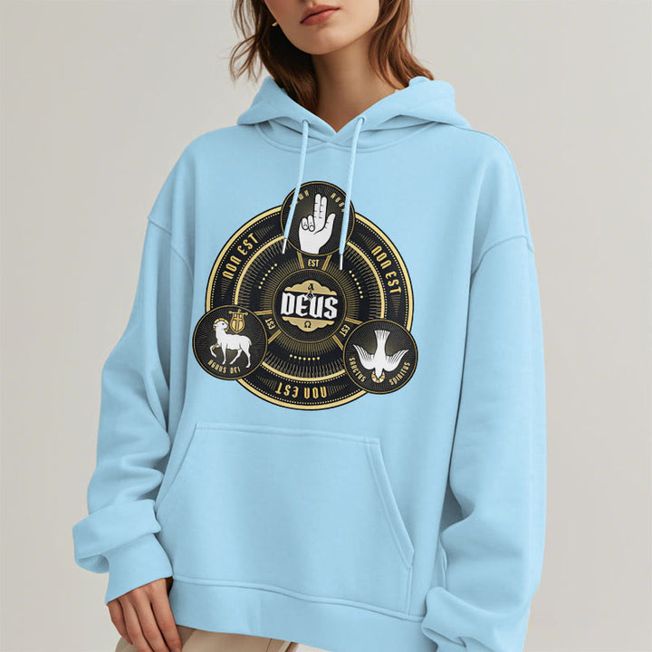 Christianartworkshop Klassischer Kapuzenpullover mit Heiliger Dreifaltigkeit und Deus-Emblem, Polyester, mit Fleecefutter