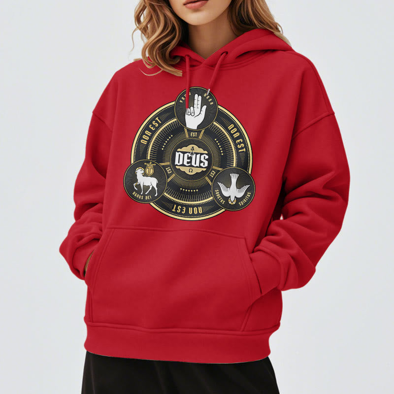 Christianartworkshop Klassischer Kapuzenpullover mit Heiliger Dreifaltigkeit und Deus-Emblem, Polyester, mit Fleecefutter