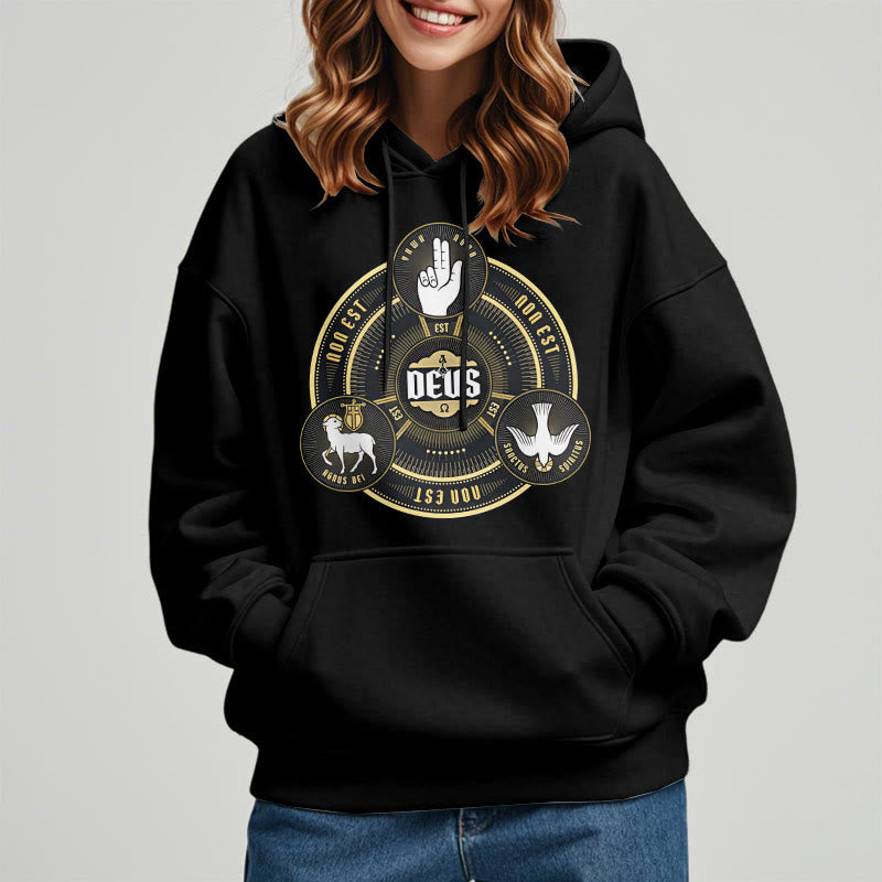 Christianartworkshop Klassischer Kapuzenpullover mit Heiliger Dreifaltigkeit und Deus-Emblem, Polyester, mit Fleecefutter