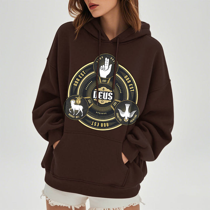 Christianartworkshop Klassischer Kapuzenpullover mit Heiliger Dreifaltigkeit und Deus-Emblem, Polyester, mit Fleecefutter