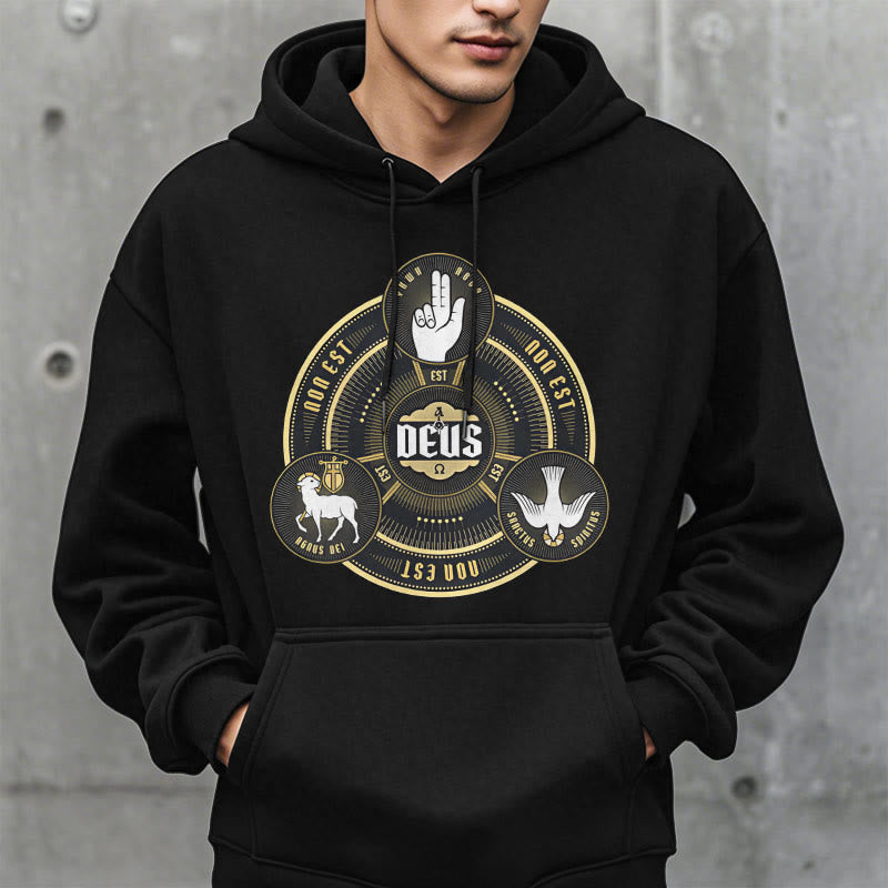 Christianartworkshop Klassischer Hoodie mit dem Emblem der Heiligen Dreifaltigkeit (Deus) – Fleecegefüttert mit Polyester - image 1