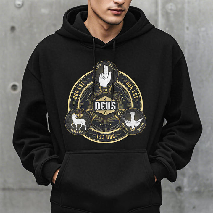 Christianartworkshop Klassischer Hoodie mit dem Emblem der Heiligen Dreifaltigkeit (Deus) – Fleecegefüttert mit Polyester - image 1