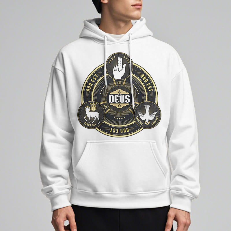 Christianartworkshop Klassischer Kapuzenpullover mit Heiliger Dreifaltigkeit und Deus-Emblem, Polyester, mit Fleecefutter