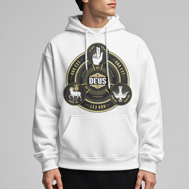 Christianartworkshop Klassischer Kapuzenpullover mit Heiliger Dreifaltigkeit und Deus-Emblem, Polyester, mit Fleecefutter