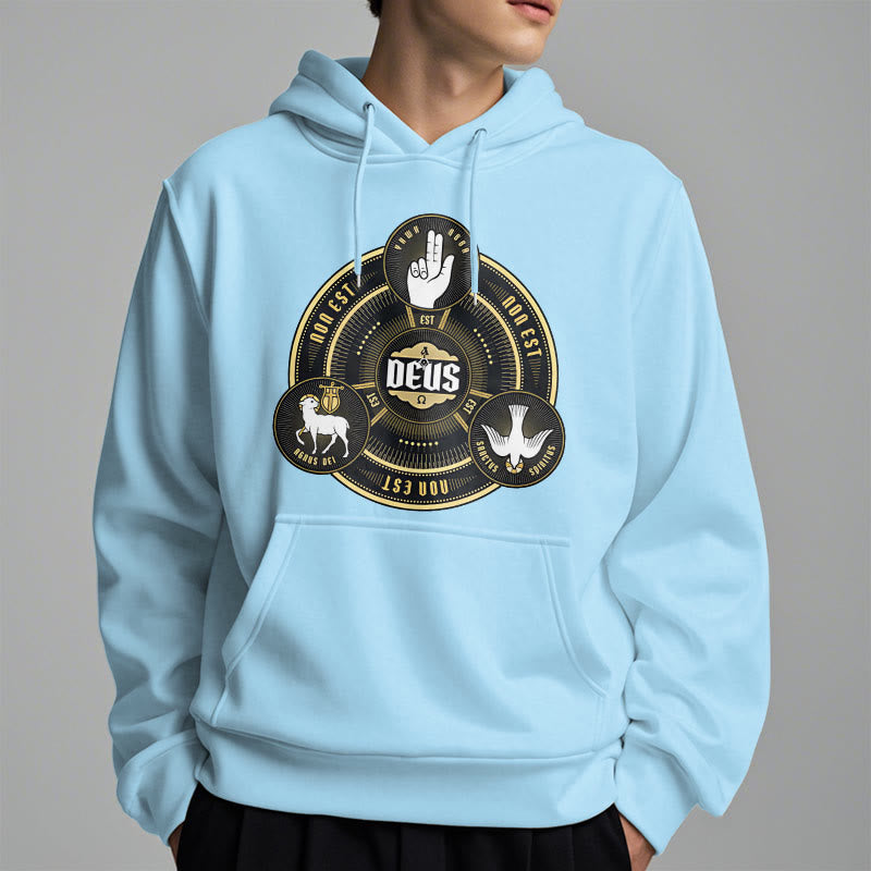 Christianartworkshop Klassischer Kapuzenpullover mit Heiliger Dreifaltigkeit und Deus-Emblem, Polyester, mit Fleecefutter