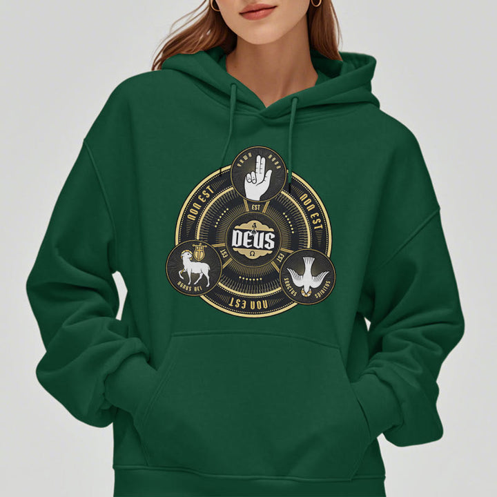 Christianartworkshop Klassischer Hoodie mit dem Emblem der Heiligen Dreifaltigkeit (Deus) – Fleecegefüttert mit Polyester - image 23