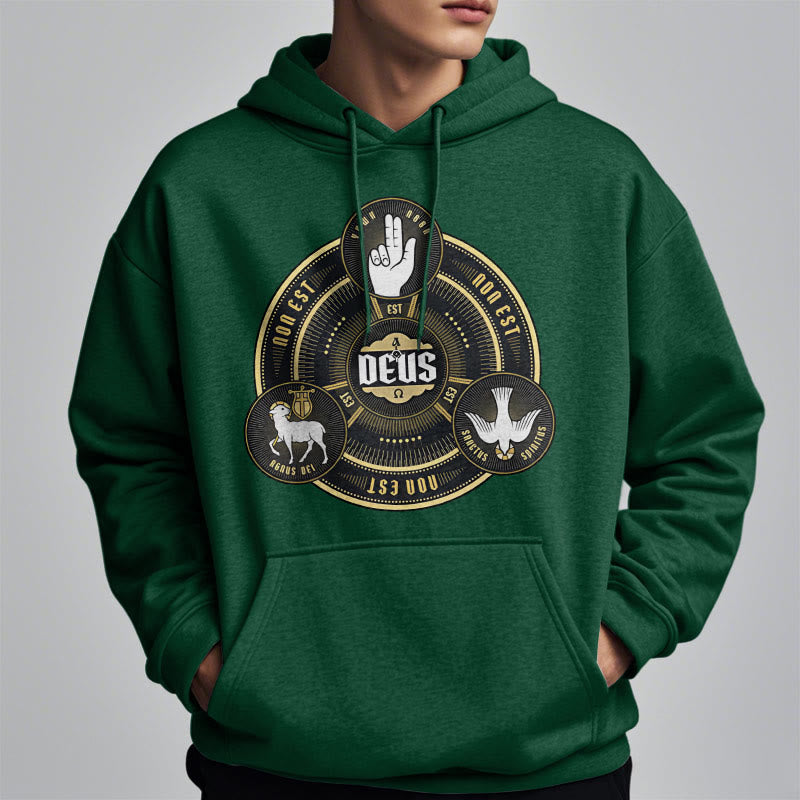 Christianartworkshop Klassischer Kapuzenpullover mit Heiliger Dreifaltigkeit und Deus-Emblem, Polyester, mit Fleecefutter