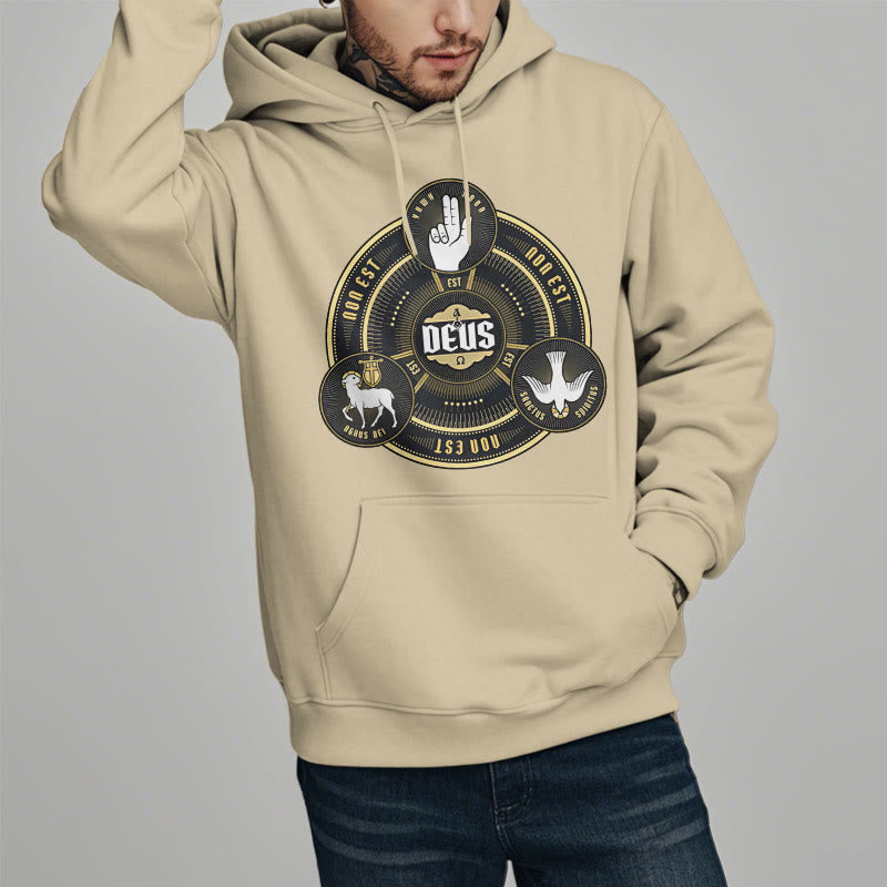Christianartworkshop Klassischer Kapuzenpullover mit Heiliger Dreifaltigkeit und Deus-Emblem, Polyester, mit Fleecefutter