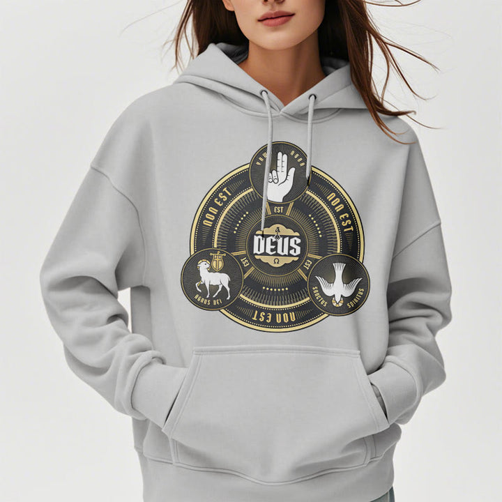 Christianartworkshop Klassischer Kapuzenpullover mit Heiliger Dreifaltigkeit und Deus-Emblem, Polyester, mit Fleecefutter