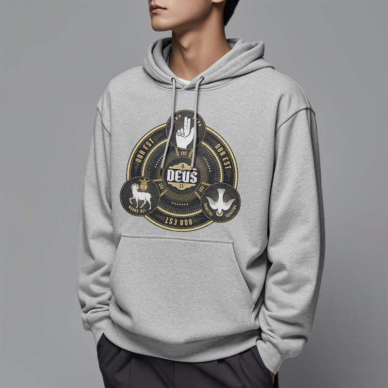 Christianartworkshop Klassischer Kapuzenpullover mit Heiliger Dreifaltigkeit und Deus-Emblem, Polyester, mit Fleecefutter