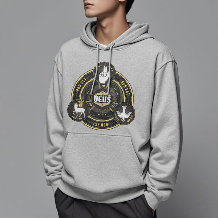 Christianartworkshop Klassischer Kapuzenpullover mit Heiliger Dreifaltigkeit und Deus-Emblem, Polyester, mit Fleecefutter