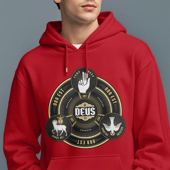 Christianartworkshop Klassischer Kapuzenpullover mit Heiliger Dreifaltigkeit und Deus-Emblem, Polyester, mit Fleecefutter