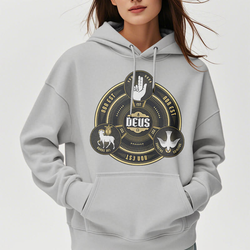 Christianartworkshop Klassischer Hoodie mit dem Emblem der Heiligen Dreifaltigkeit (Deus) – Fleecegefüttert mit Polyester - image 33