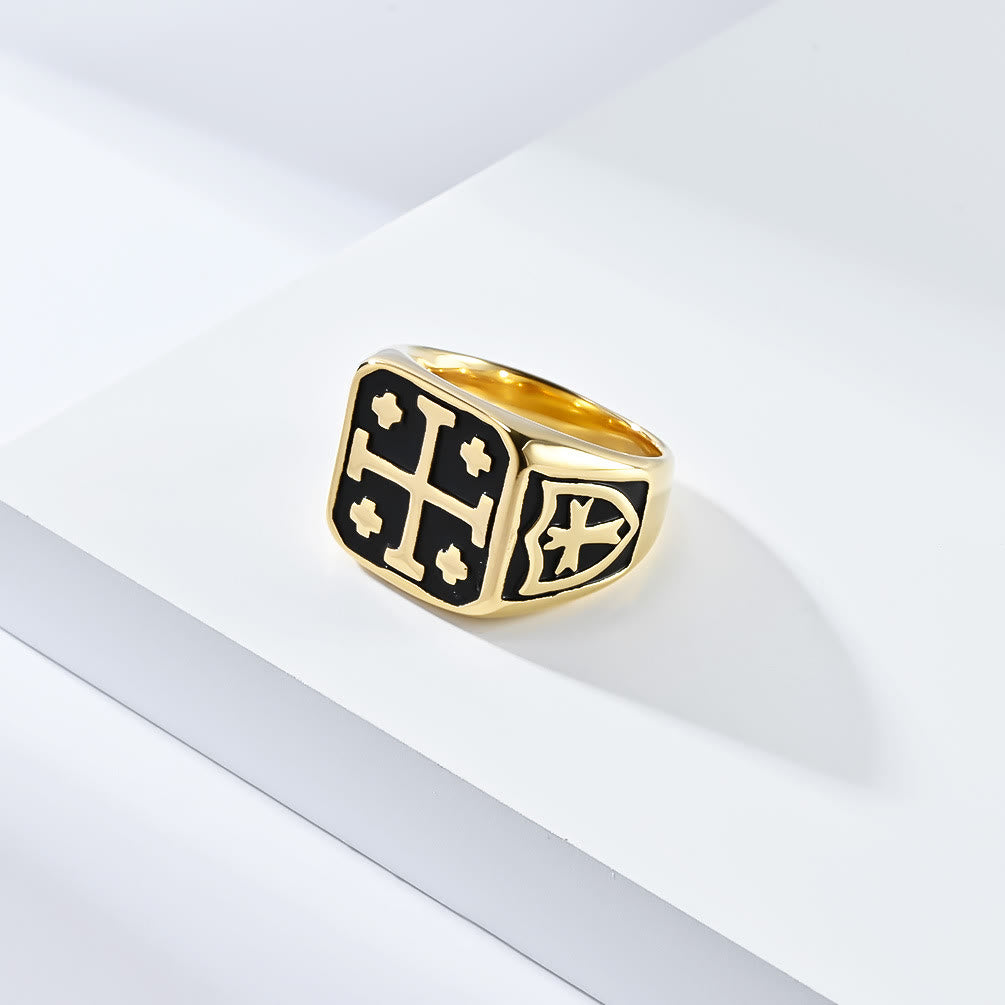 Christianartworkshop Klassischer Siegelring mit Jerusalemkreuz und Schild, Symbol des Glaubens - image 5