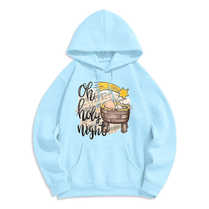 Christianartworkshop Farbiger Hoodie mit Krippenmotiv und Fleece-Futter aus Polyester, gefüttert mit der Heiligen Nacht - Blau - 2XL - image 0