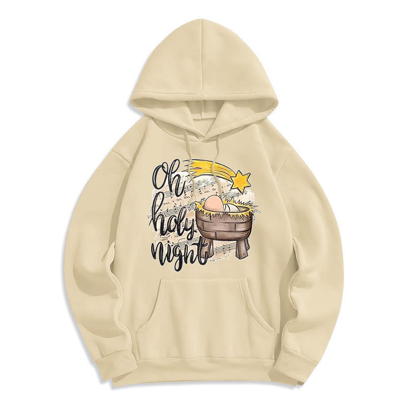 Christianartworkshop Farbiger Hoodie mit Krippenmotiv und Fleece-Futter aus Polyester, gefüttert mit der Heiligen Nacht - Beige - 2XL - image 15
