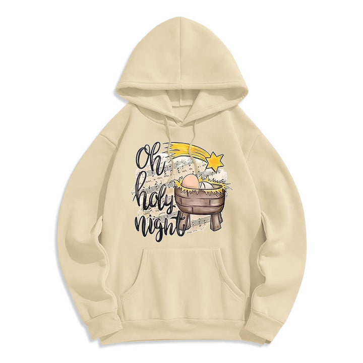 Christianartworkshop Farbiger Hoodie mit Krippenmotiv und Fleece-Futter aus Polyester, gefüttert mit der Heiligen Nacht - Beige - 2XL - image 15