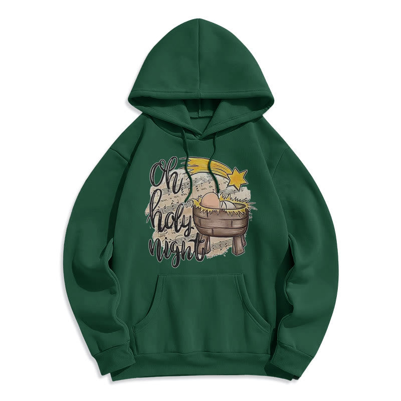 Christianartworkshop Farbiger Hoodie mit Krippenmotiv und Fleece-Futter aus Polyester, gefüttert mit der Heiligen Nacht - Grün - 2XL - image 25