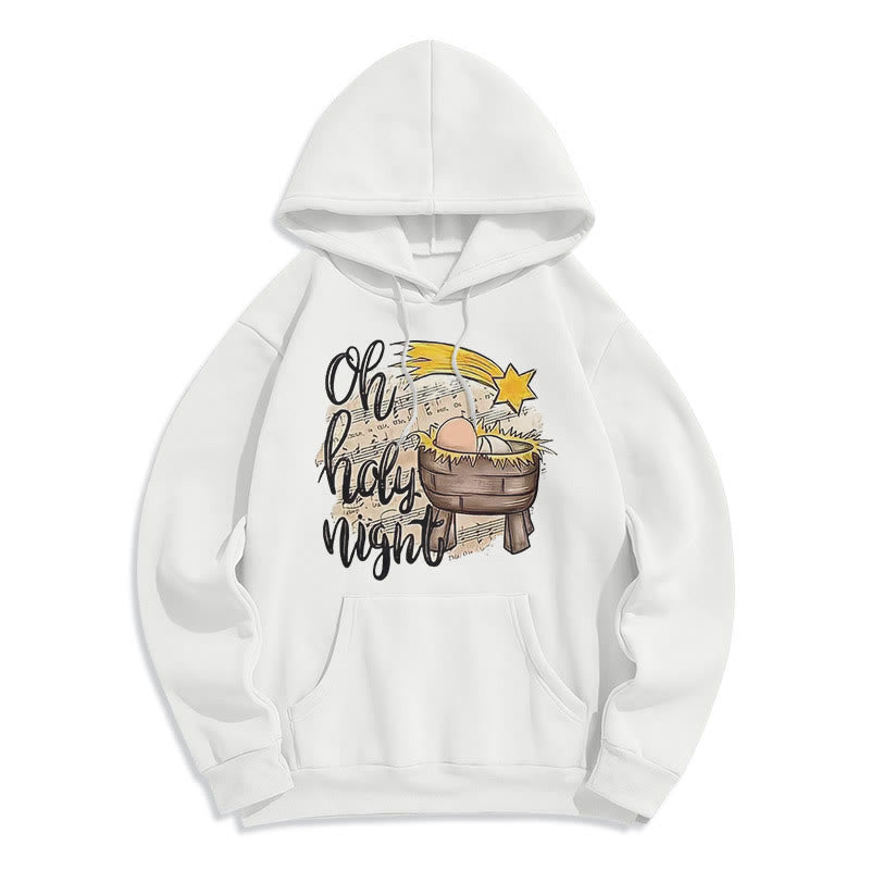 Christianartworkshop Farbiger Hoodie mit Krippenmotiv und Fleece-Futter aus Polyester, gefüttert mit der Heiligen Nacht - Weiß - 2XL - image 5