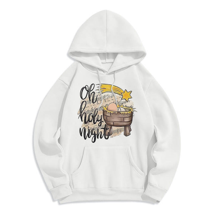 Christianartworkshop Farbiger Hoodie mit Krippenmotiv und Fleece-Futter aus Polyester, gefüttert mit der Heiligen Nacht - Weiß - 2XL - image 5