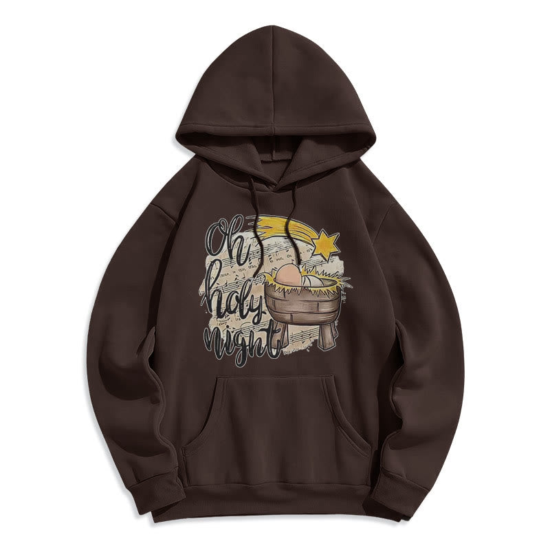 Christianartworkshop Farbiger Hoodie mit Krippenmotiv und Fleece-Futter aus Polyester, gefüttert mit der Heiligen Nacht - Braun - 2XL - image 20