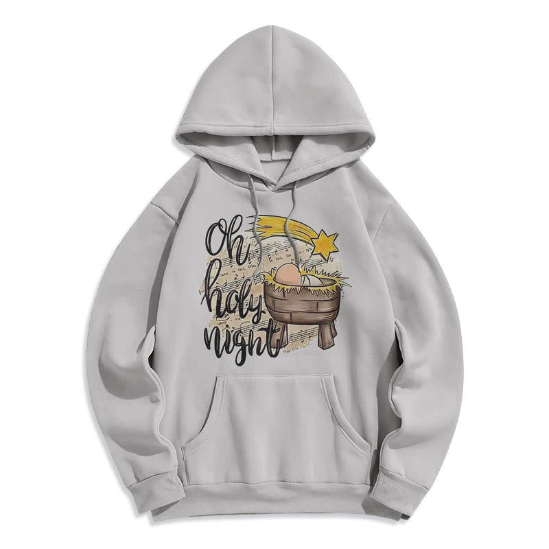 Christianartworkshop Farbiger Hoodie mit Krippenmotiv und Fleece-Futter aus Polyester, gefüttert mit der Heiligen Nacht - Grau - 2XL - image 30