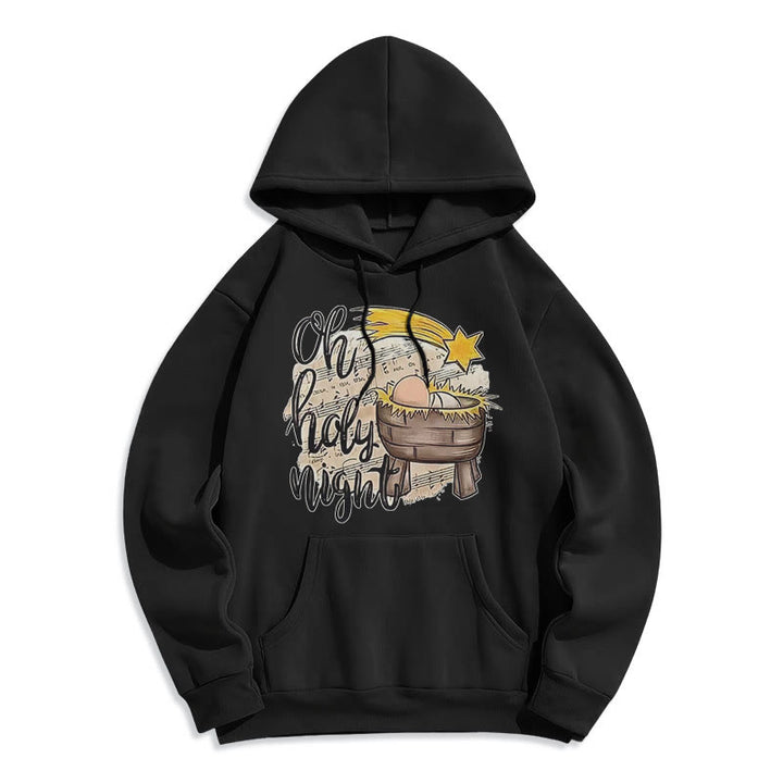 Christianartworkshop Farbiger Hoodie mit Krippenmotiv und Fleece-Futter aus Polyester, gefüttert mit der Heiligen Nacht - Schwarz - 2XL - image 10