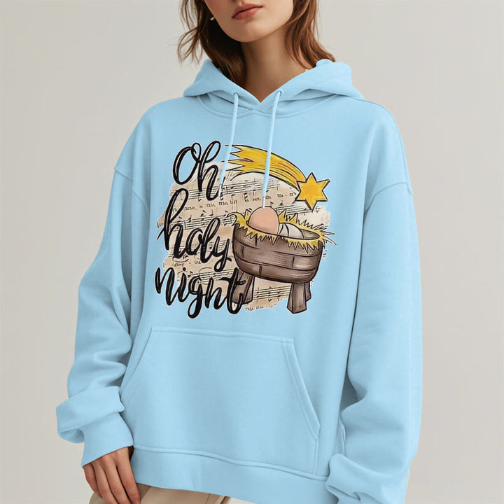 Christianartworkshop Farbiger Hoodie mit Krippenmotiv und Fleece-Futter aus Polyester, gefüttert mit der Heiligen Nacht - image 1