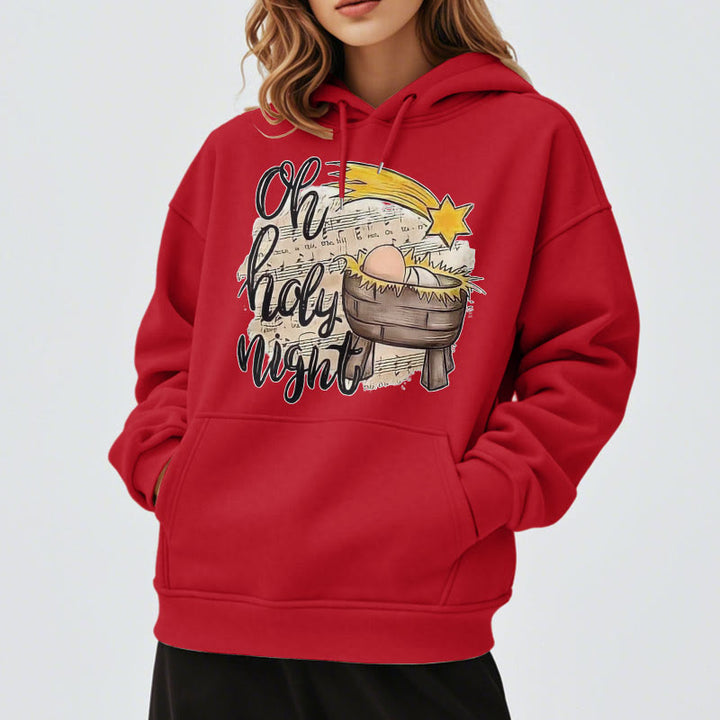 Christianartworkshop Farbiger Hoodie mit Krippenmotiv und Fleece-Futter aus Polyester, gefüttert mit der Heiligen Nacht - image 37