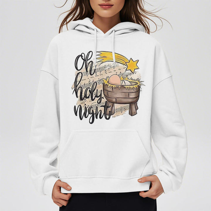 Christianartworkshop Farbiger Hoodie mit Krippenmotiv und Fleece-Futter aus Polyester, gefüttert mit der Heiligen Nacht - image 8