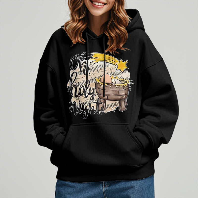 Christianartworkshop Farbiger Stil Heilige Nacht Wiege Krippe Fleece gefüttert Polyester Hoodie