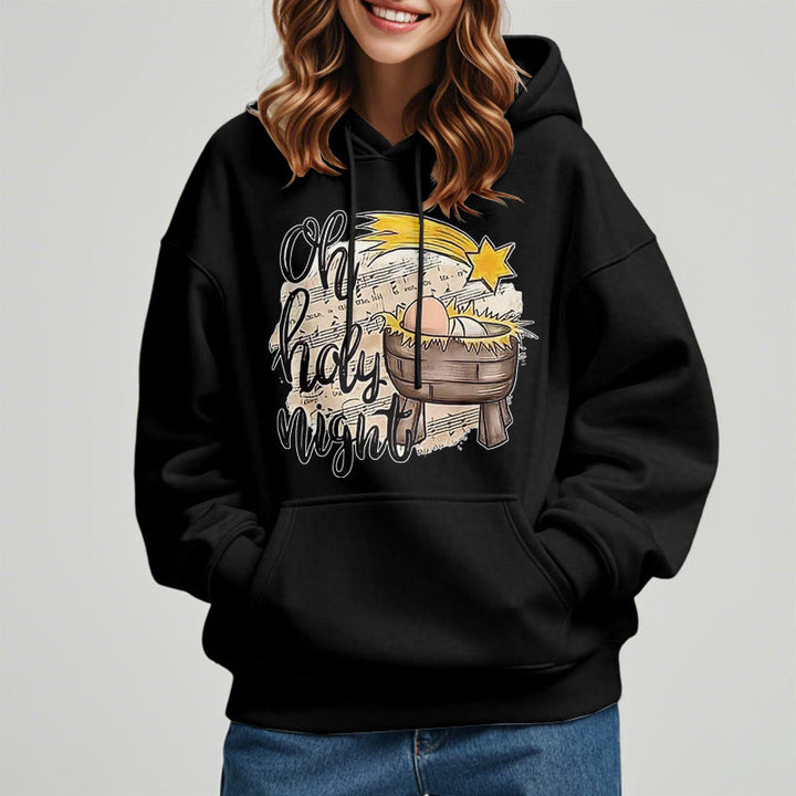 Christianartworkshop Farbiger Stil Heilige Nacht Wiege Krippe Fleece gefüttert Polyester Hoodie