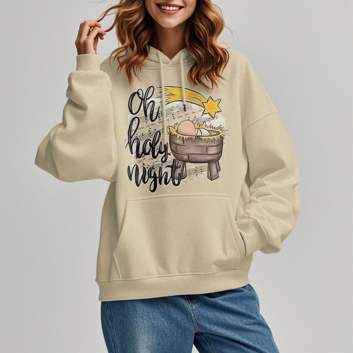 Christianartworkshop Farbiger Stil Heilige Nacht Wiege Krippe Fleece gefüttert Polyester Hoodie
