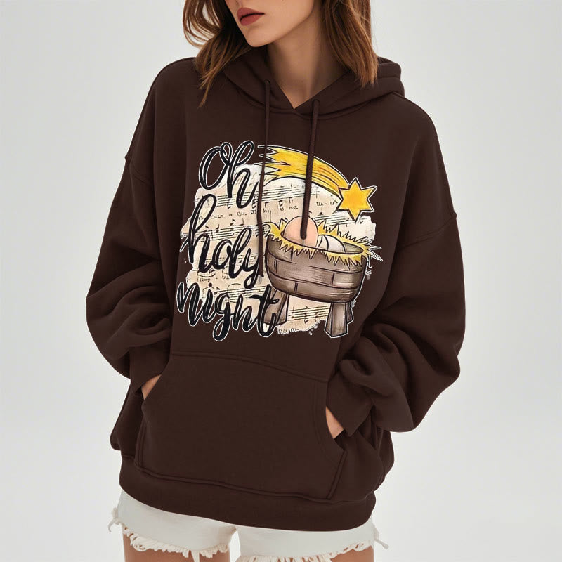 Christianartworkshop Farbiger Stil Heilige Nacht Wiege Krippe Fleece gefüttert Polyester Hoodie