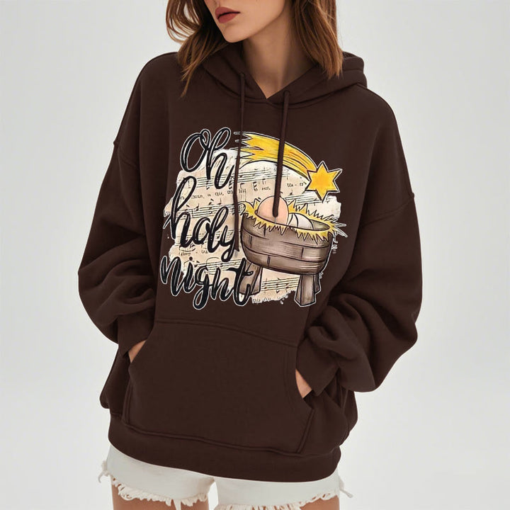 Christianartworkshop Farbiger Stil Heilige Nacht Wiege Krippe Fleece gefüttert Polyester Hoodie