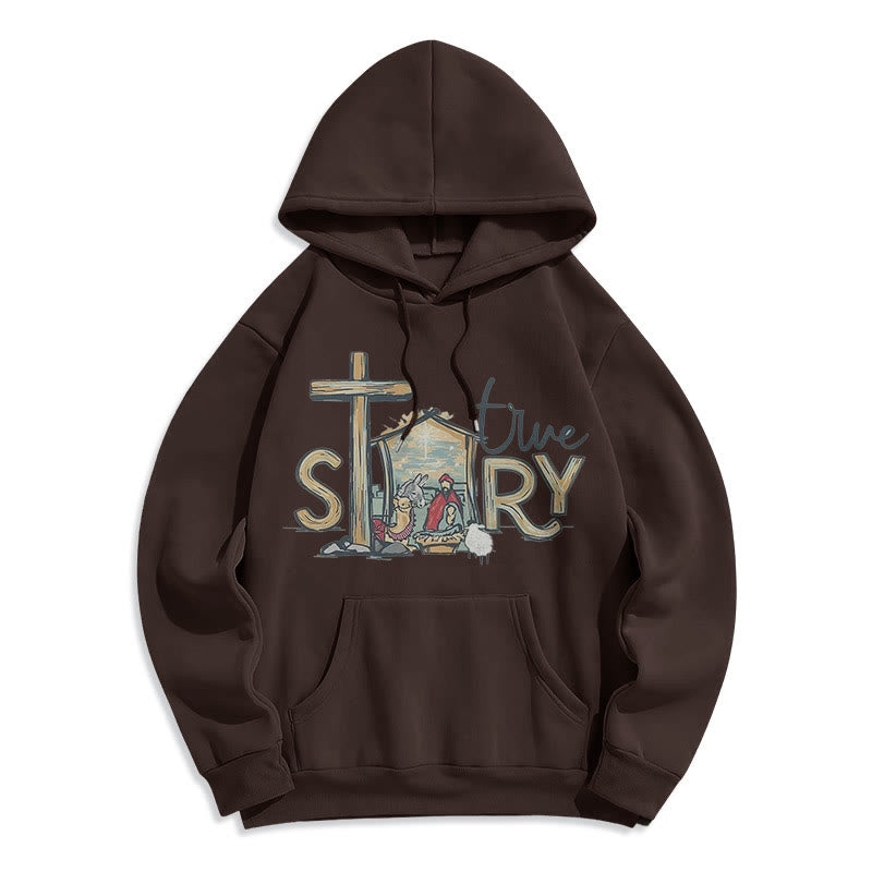 Christianartworkshop Moderner Stil True Story Weihnachtskrippe Fleece-gefütterter Polyester-Kapuzenpullover