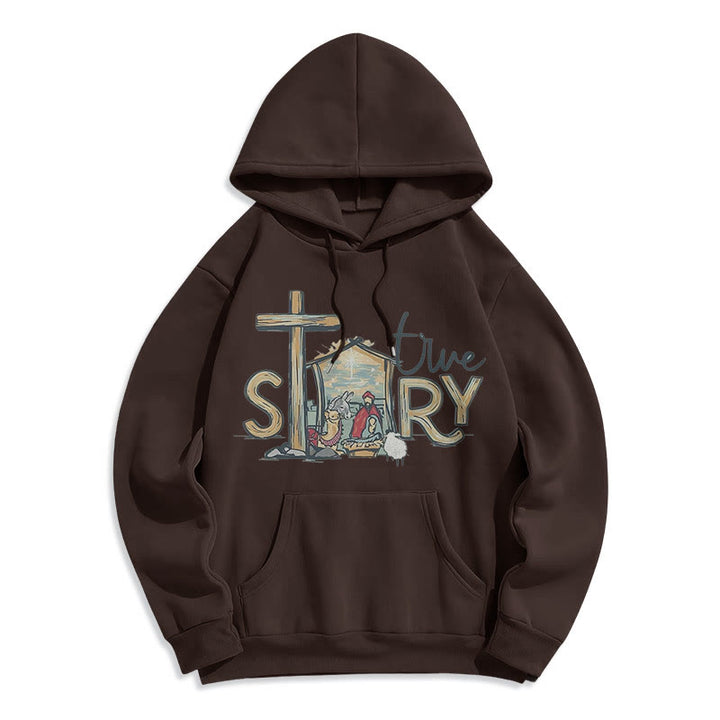 Christianartworkshop Moderner Stil True Story Weihnachtskrippe Fleece-gefütterter Polyester-Kapuzenpullover