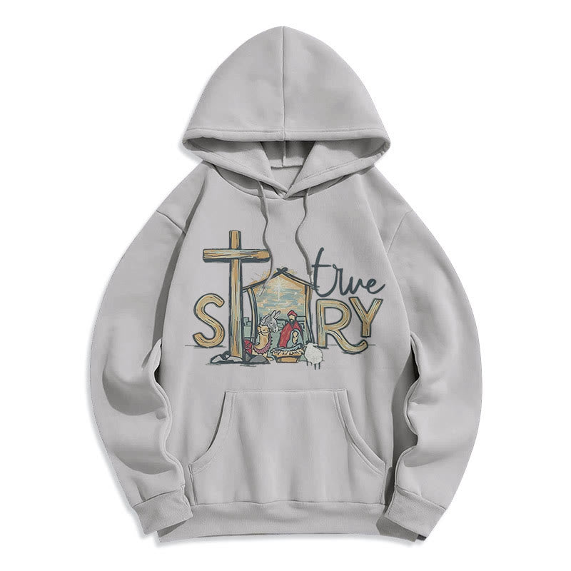 Christianartworkshop Moderner Stil True Story Weihnachtskrippe Fleece-gefütterter Polyester-Kapuzenpullover