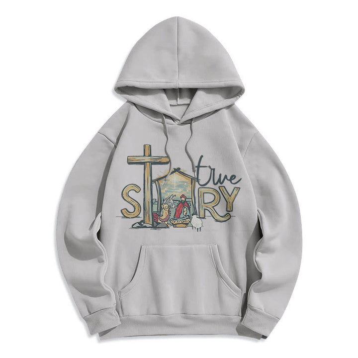 Christianartworkshop Moderner Stil True Story Weihnachtskrippe Fleece-gefütterter Polyester-Kapuzenpullover