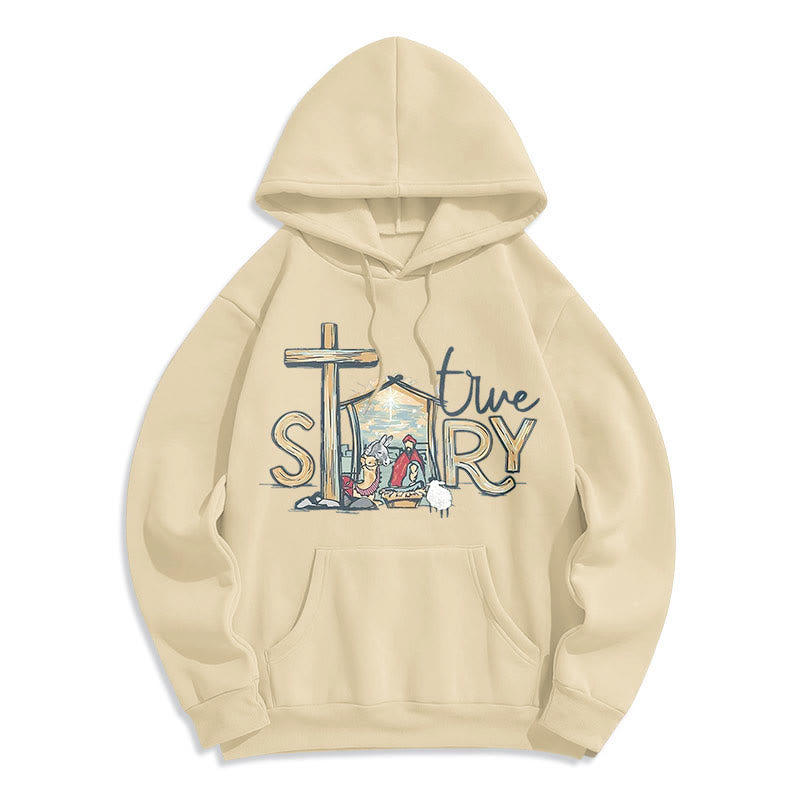 Christianartworkshop Moderner Stil True Story Weihnachtskrippe Fleece-gefütterter Polyester-Kapuzenpullover