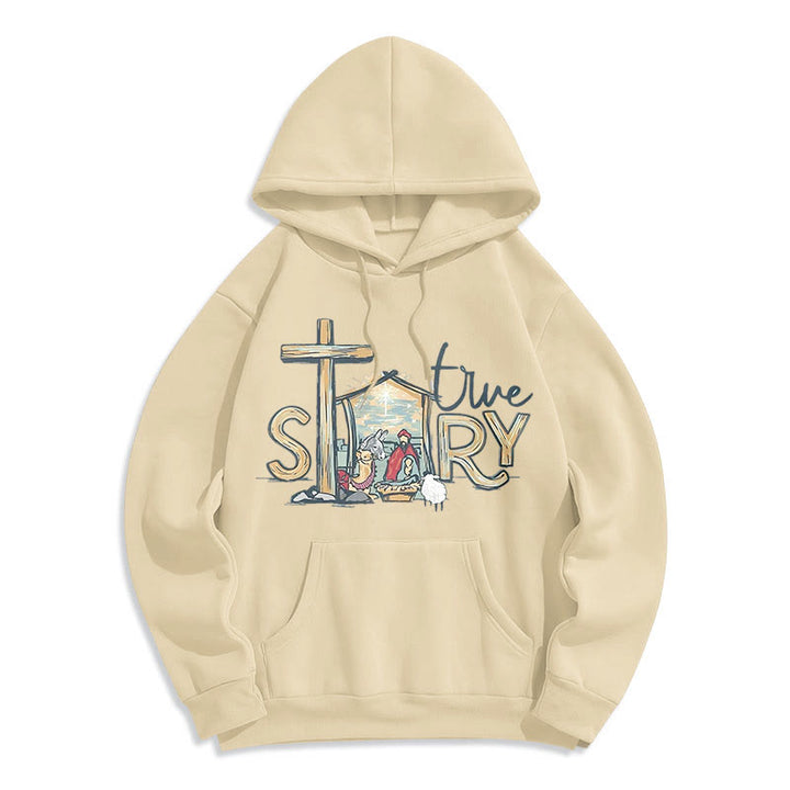 Christianartworkshop Moderner Stil True Story Weihnachtskrippe Fleece-gefütterter Polyester-Kapuzenpullover