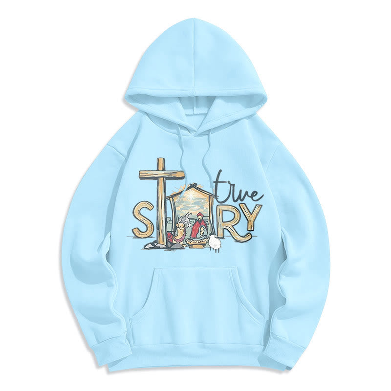 Christianartworkshop Moderner Hoodie mit Weihnachtsmotiv (wahre Geschichte) – Fleecegefüttert, Polyester - Blau - 2XL - image 0