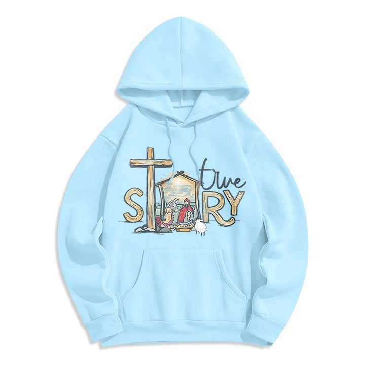 Christianartworkshop Moderner Hoodie mit Weihnachtsmotiv (wahre Geschichte) – Fleecegefüttert, Polyester - Blau - 2XL - image 0
